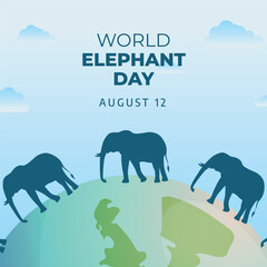 World elephant day design template for celebration. elelphant day design template for greeting. banner for world elephant day. elephant vector image. flat design. silhouette design.