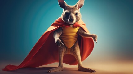 cute kangaroo superhero cartoon. Created with Generative AI.	