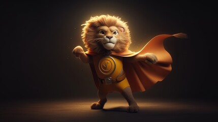 Cute lion superhero. Created with generative AI.