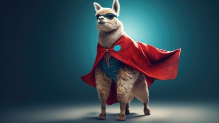 Cute llama superhero. Created with generative AI.	
