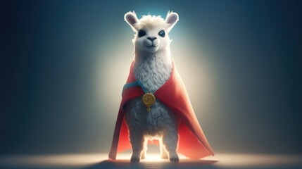 Cute llama superhero. Created with generative AI.	

