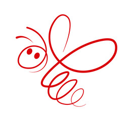A bee drawn in red lines; cheerful bee.