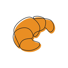 Croissant bun one line. Vector drawing.
