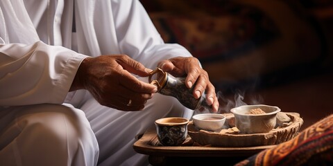 Arabic coffee, Arabic traditional hospitality. - obrazy, fototapety, plakaty
