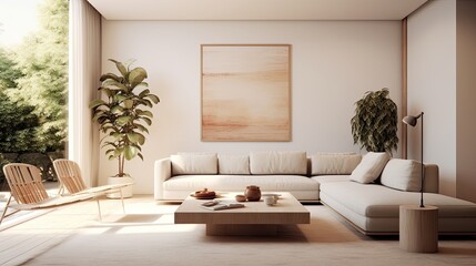 A modern mid-century minimalist interior living. Generative ai