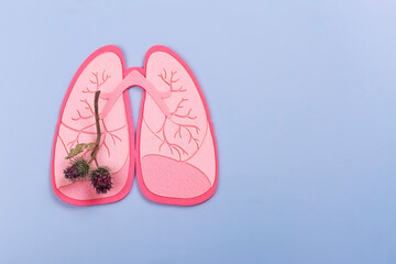 Branch of thistle as a symbol of sick lungs. World Tuberculosis Day, Pneumonia day or World Lung Day concept. Organ donation day. No tobacco or smoking kills background