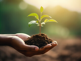 Planting the Seeds of Tomorrow: A Hand Grasping a Small Plant, Embodying the Power of Renewal and Care