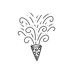 cute party popper isolated confetti explosion firecrackers celebration vector drawing illustration hand drawn style