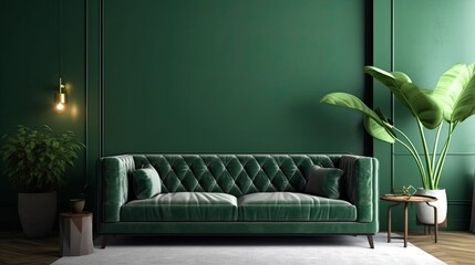 A stylish composition living room interior green. Generative ai