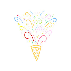 cute party popper isolated confetti explosion firecrackers celebration vector drawing illustration hand drawn style