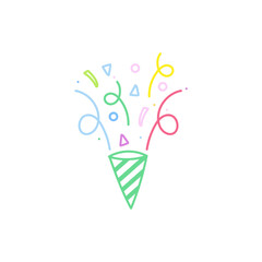 cute party popper isolated confetti explosion firecrackers celebration vector drawing illustration hand drawn style