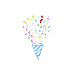 cute party popper isolated confetti explosion firecrackers celebration vector drawing illustration hand drawn style