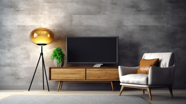A stylish room interior modern tv armchair. Generative ai