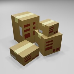 Shipping boxes for products. Several boxes of different sizes