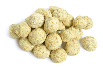 Kashk, qurut, gurt, chortan, or aaruul and khuruud. With herbs isolated on white background