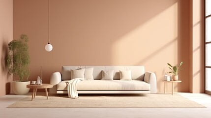Fototapeta premium Warm neutral interior wall mockup soft. Generative ai