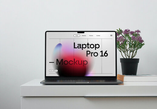 Laptop Pro On The Cabinet Mockup