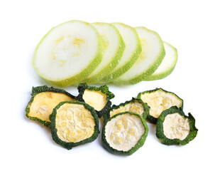 Dried zucchini slices isolated on white background