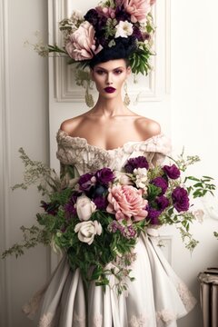 bride with bouquet. generative ai.