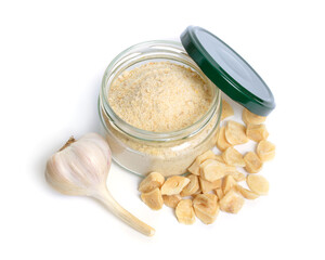 Dried garlic powder isolated on white background