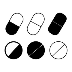 Simple and editable pill icons set. Pills icon vector set.