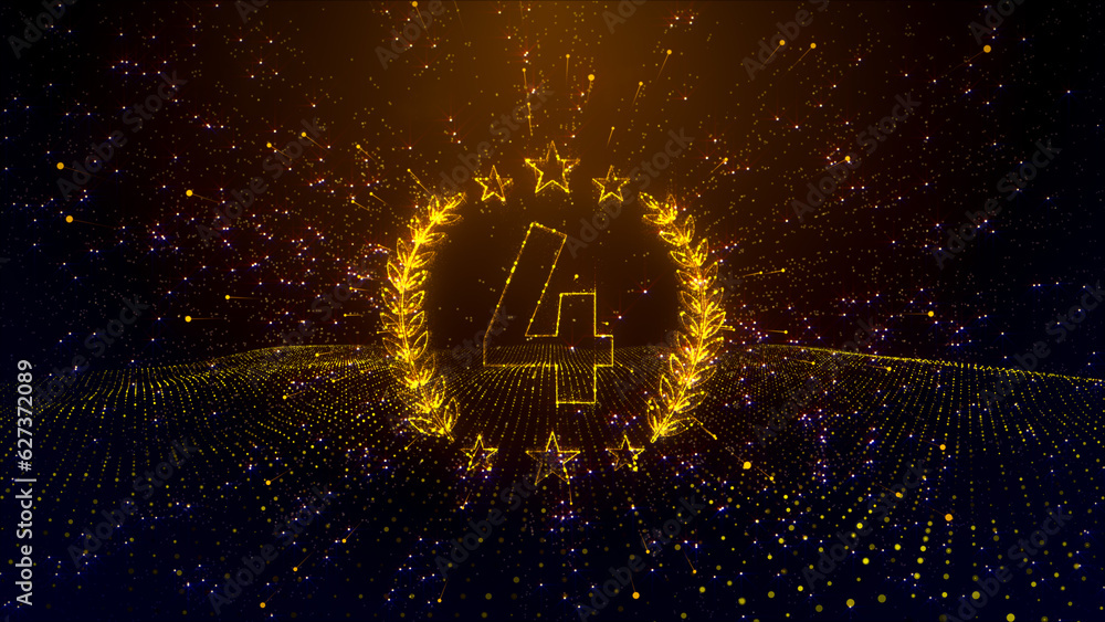 Poster abstract celebration golden brown award number four symbol dotted lines particle space effect with w