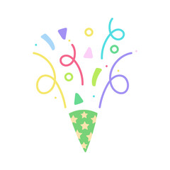 cute party popper isolated confetti explosion firecrackers celebration vector drawing illustration hand drawn style