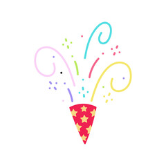 cute party popper isolated confetti explosion firecrackers celebration vector drawing illustration hand drawn style