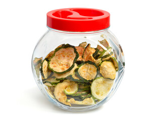 Dried zucchini slices isolated on white background