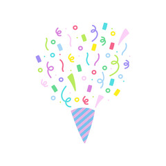 cute party popper isolated confetti explosion firecrackers celebration vector drawing illustration hand drawn style