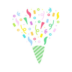 cute party popper isolated confetti explosion firecrackers celebration vector drawing illustration hand drawn style