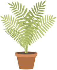 Home or office plant in pot. Vector illustration. Foliage plant in pot for interior. Home plant in flowerpot. Houseplants isolated on white. Trendy green home decor. Houseplant in ceramic container