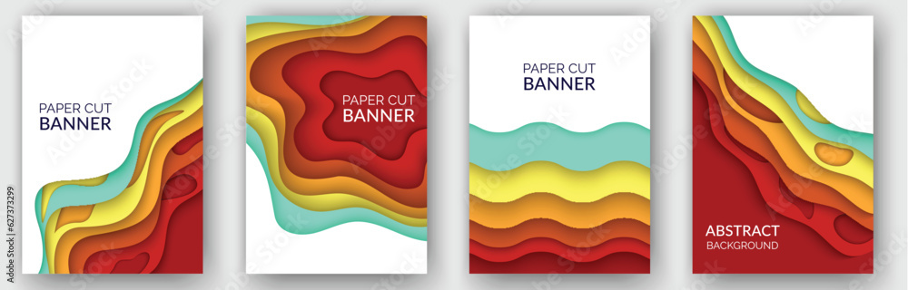 Aufkleber abstract background set with color waves, paper art illustration with liquid figures. dynamic color 