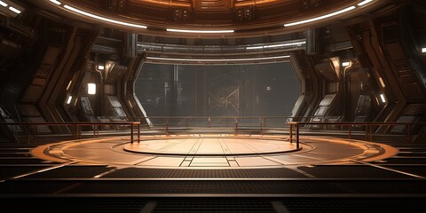 empty futuristic space ship deck background for theater stage scene