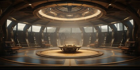 Naklejka premium empty futuristic space ship deck background for theater stage scene