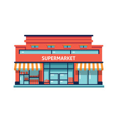 Supermarket grocery store building isolated on white background. Shop building in flat style. Vector stock