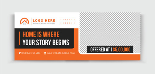 Real estate social media cover banner design, real estate web banner design template. Dream house property for sale real estate timeline cover design template. 