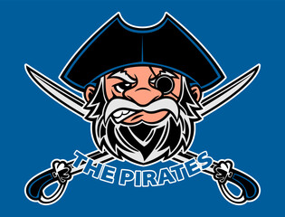 Captain Pirates Head cartoon characters with crossed-sword. Best for sticker, logo, and mascot for e-sports Team