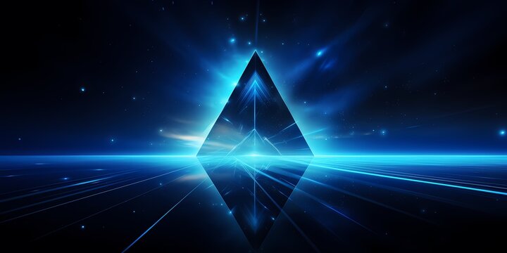 triangle background with blue light on black background, light reflection, abstract background