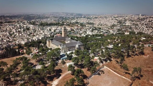 Flying over Augusta victoria hospital and East jerusalem