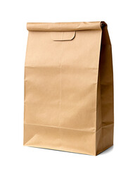 Brown paper lunch bag isolated on transparent or white background, png