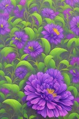 Purple flowers and green leaves art