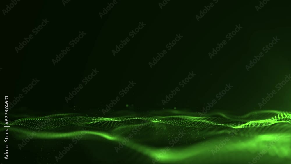 Sticker abstract futuristic wave background with particles, slow motion glowing particles on black backgroun