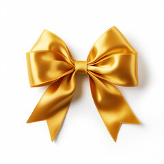Realistic gold party gift bow decoration against a white background