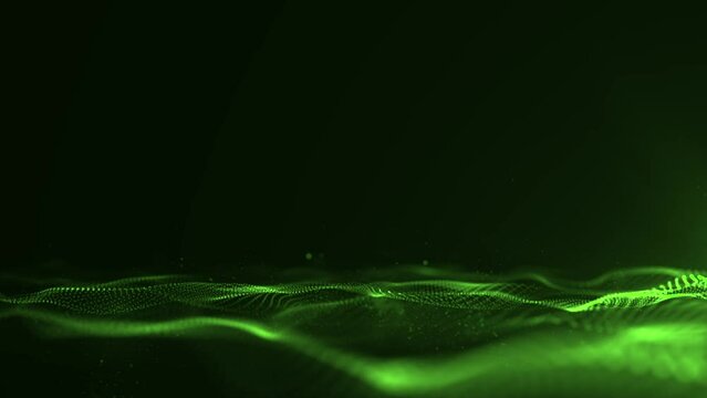 abstract futuristic wave background with particles, slow motion glowing particles on black background, seamless 4k loop animation