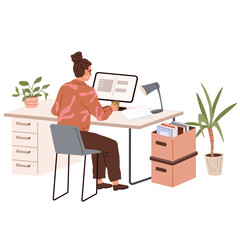 People office work. Vector illustration. A business person utilizes their knowledge and experience to drive success in corporate world Office workers interact with clients and customers to fulfill