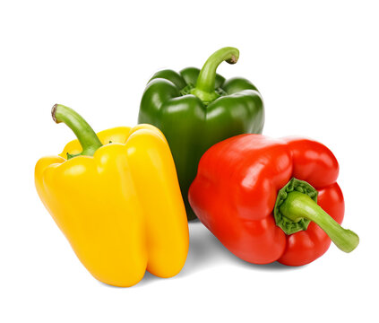 Red pepper, green pepper, yellow pepper collection isolated on transparent or white background, png