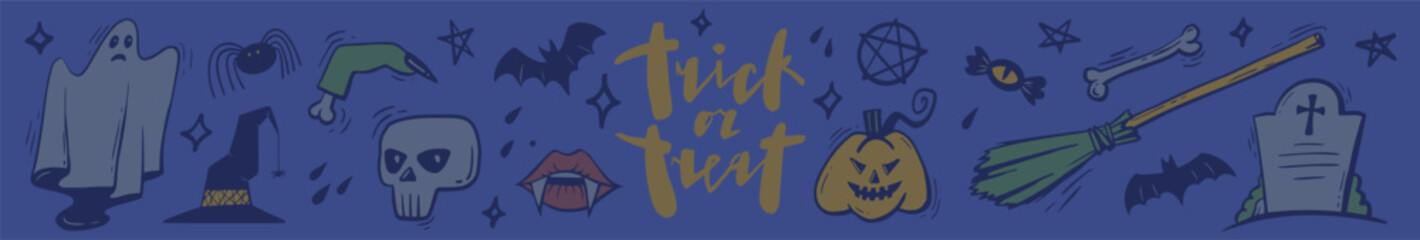 Halloween objects set. Vector hand-drawn isolated elements on a white background. EPS10