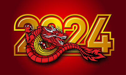 2024 chines dragon year symbol. Vector template for greeting card, poster, invitation 