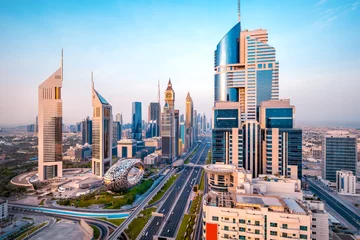 Photo sur Plexiglas Dubai the skyline of dubai during sunrise